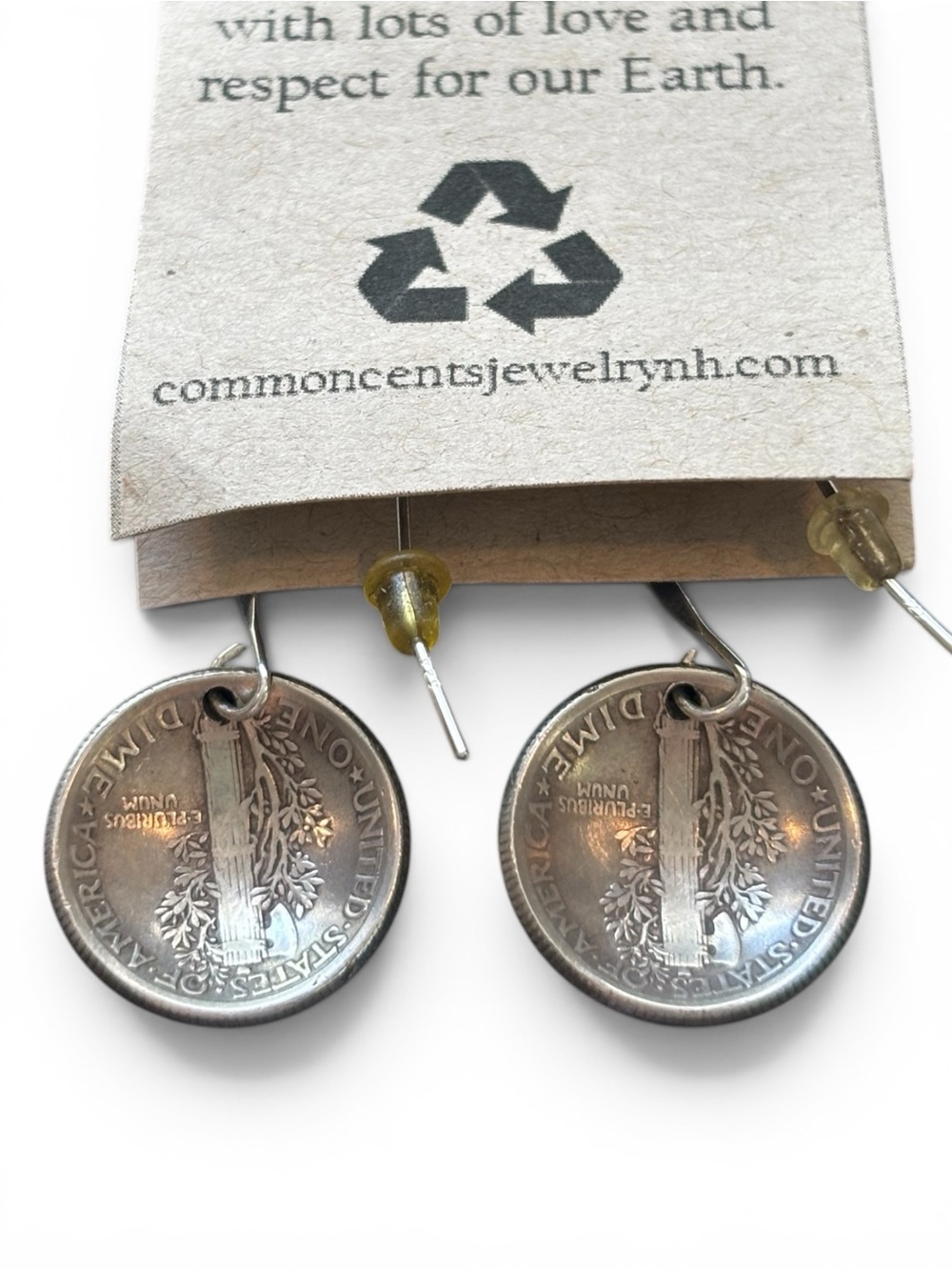 Silver Mercury Dime Coin Drop Earrings - Silver - Picture 2 of 2